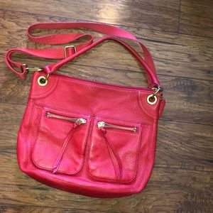 Fossil Red Leather Crossbody Bag with Adjustable Strap